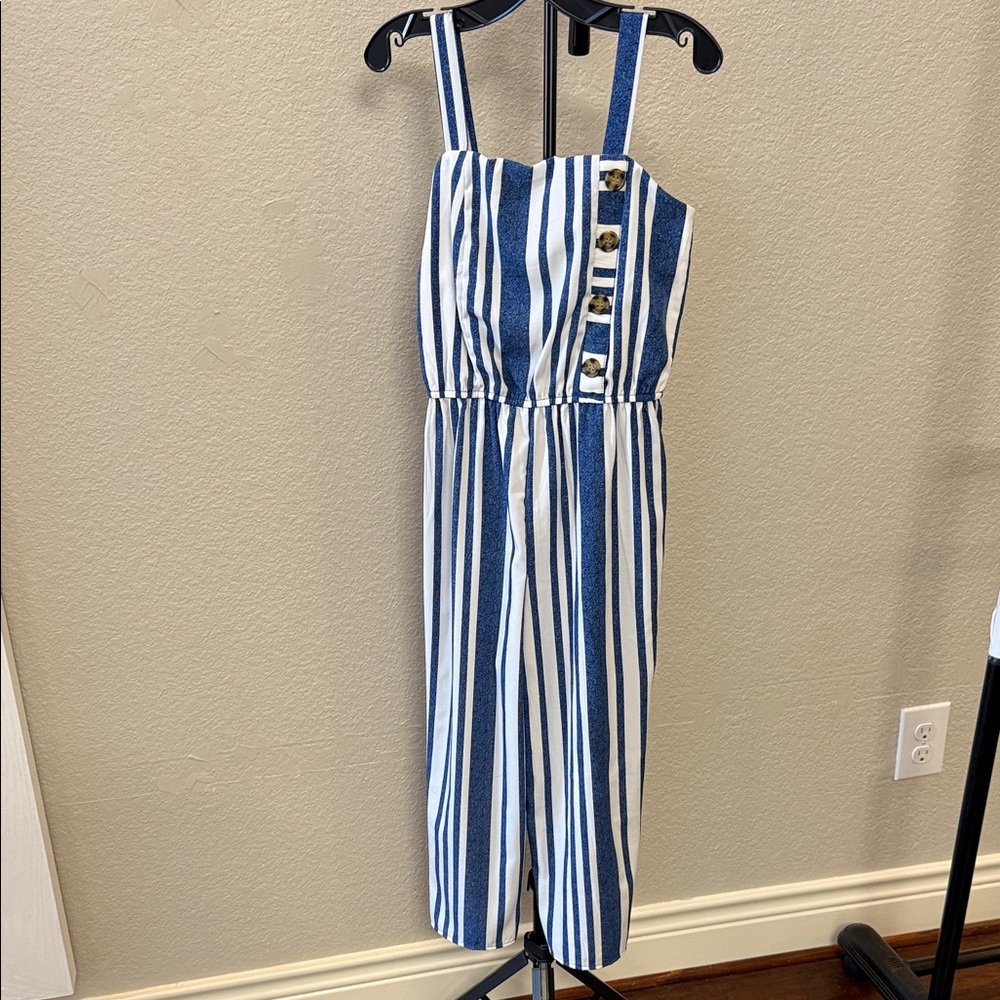 Blue and White Striped Jumpsuit